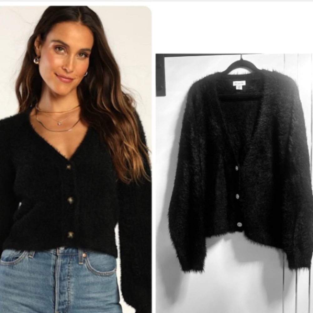 If It Were Me  Size XXL Black Soft Eyelash Crop Cardigan Rhinestone Buttons